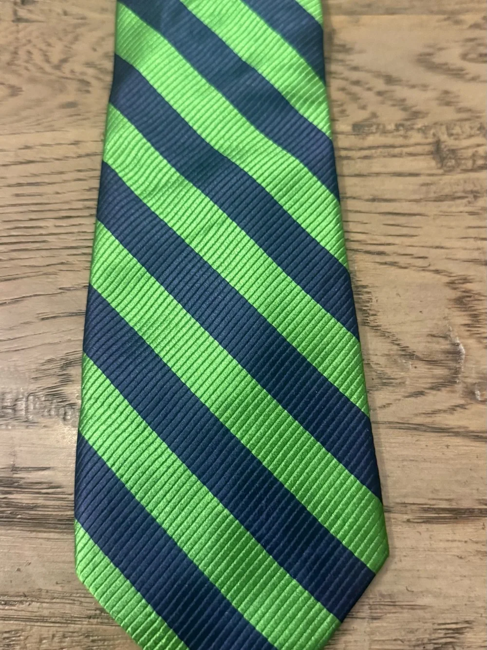 Paul Fredrick Navy and Bright Green Diagonal Stripe Tie